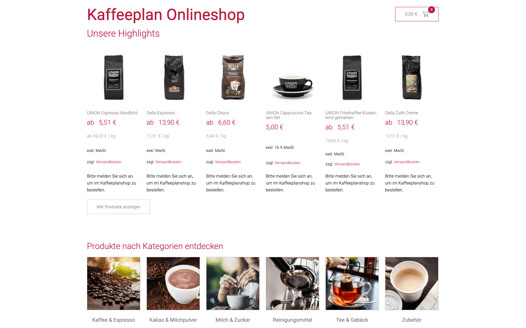 Woocommerce Onlineshop Kaffeeplan